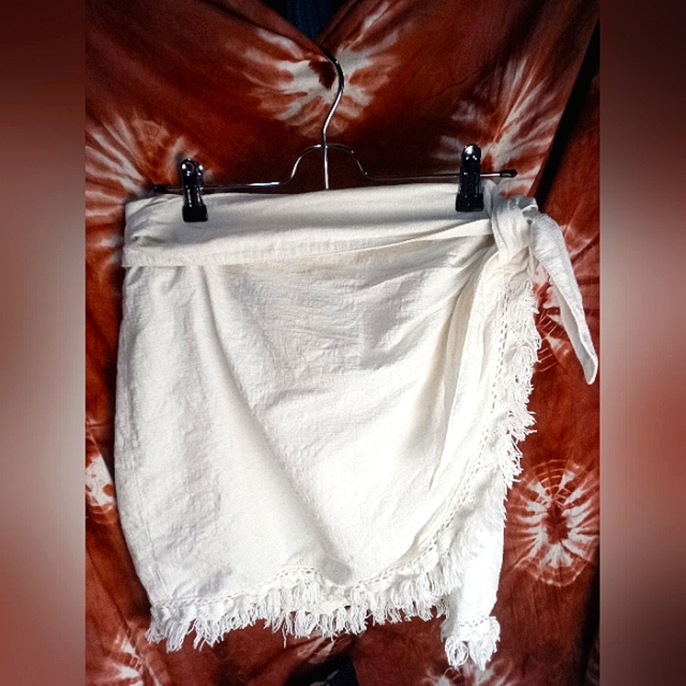 White Fringe Wrap Skirt